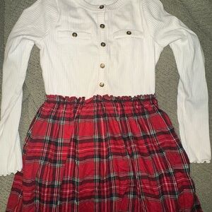 Jcrew crewcuts kid girl plaid red and white long sleeve dress size 8